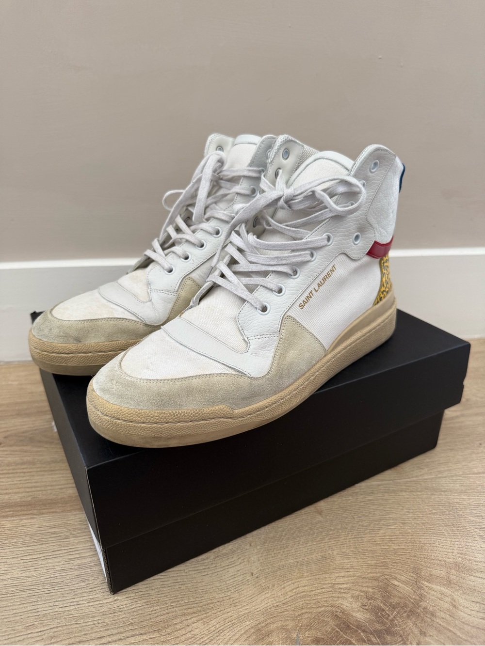 Saint Laurent White High-Top Sneakers SL-24 Mid 'White Leopard'